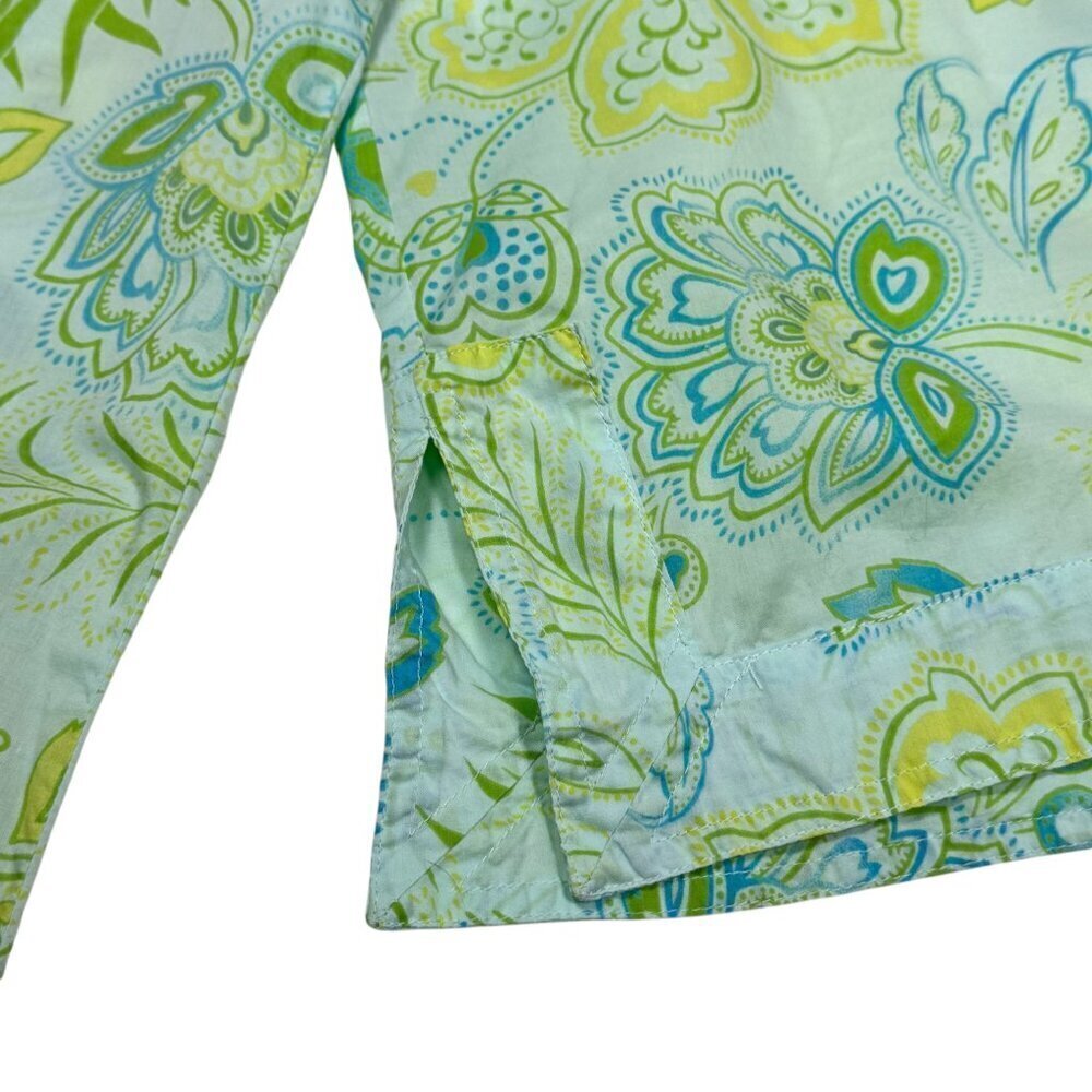 VTG Victoria’s Secret Boho Floral Top Sz.M Green Fine Cotton Peasant Coastal - Picture 12 of 14